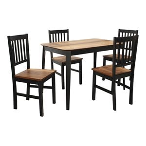 Costway 5-piece MDF and Rubber Wood Dining Table Set with 4 Chairs in Black