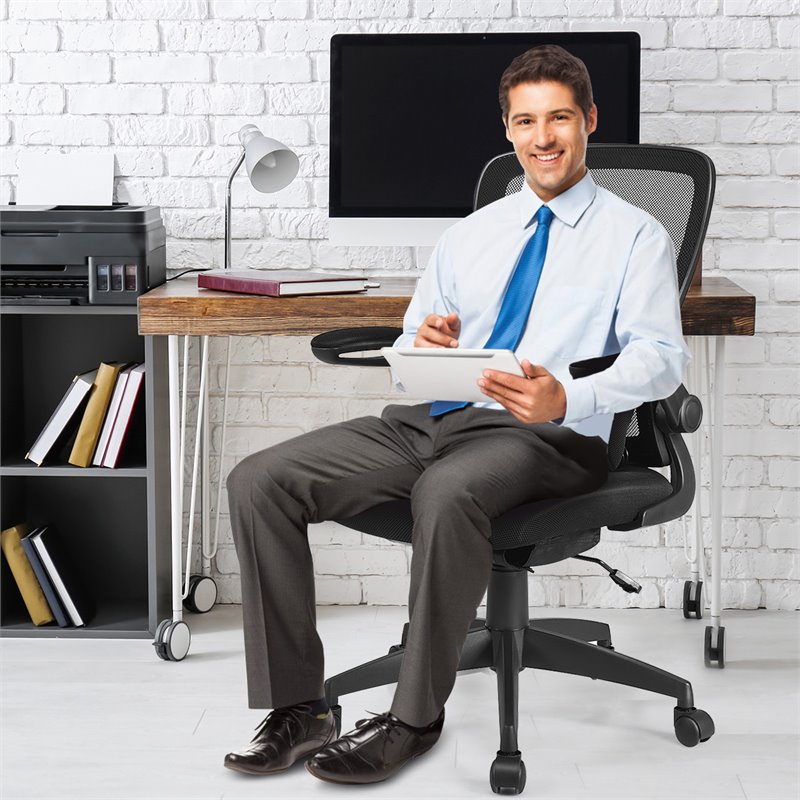 Costway Plastic and Sponge Mesh Office Chair with Lumbar Support in Black
