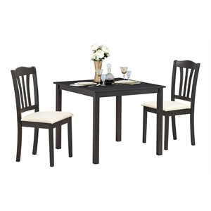 Costway 3-Piece Rubber Wood Kitchen Dining Set with 2 Chairs in Coffee/Beige