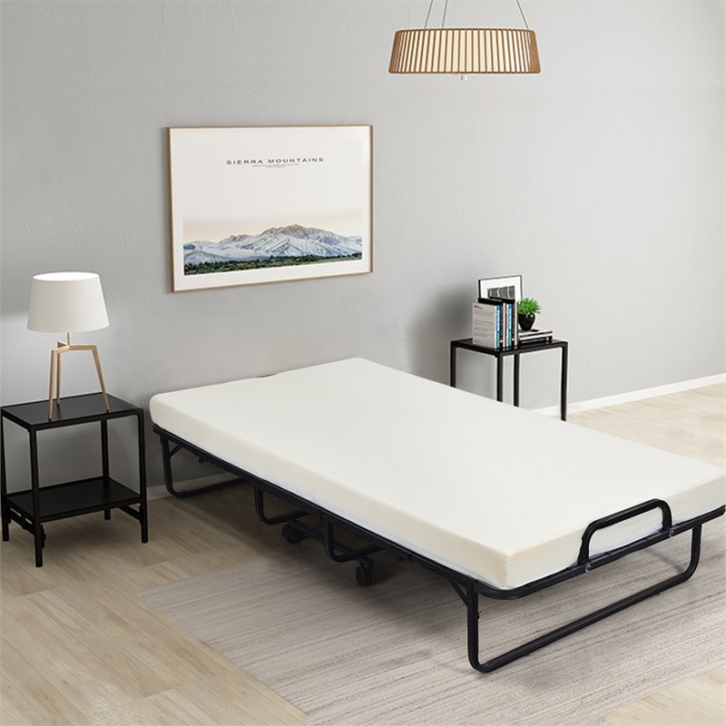 Costway Steel Foldable Daybed with 4 inch Memory Foam Mattress in White