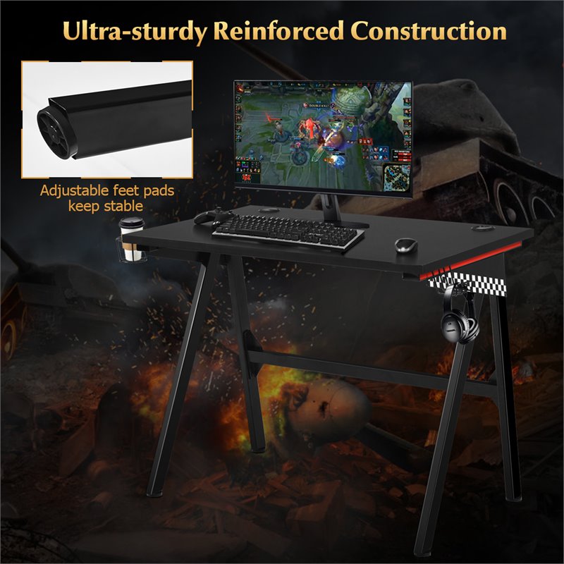 Costway MDF and Metal Computer Desk with Cup Holder & Headphone Hook in Black