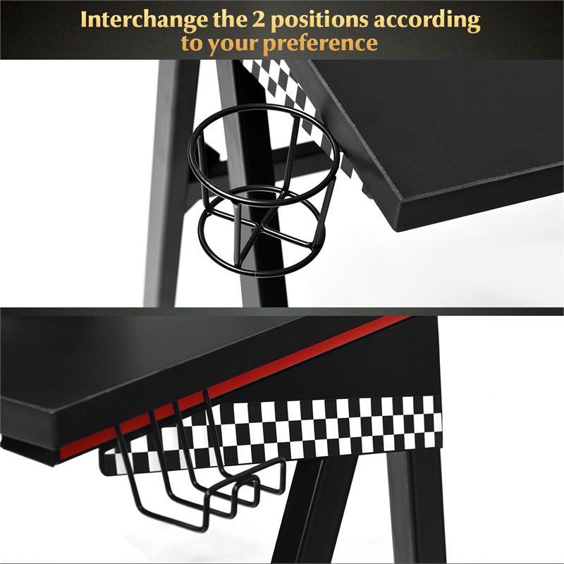 Costway MDF and Metal Computer Desk with Cup Holder & Headphone Hook in Black