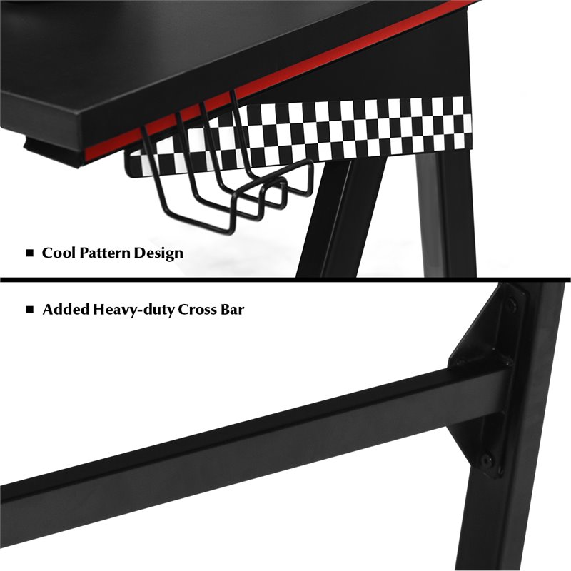 Costway MDF and Metal Computer Desk with Cup Holder & Headphone Hook in Black