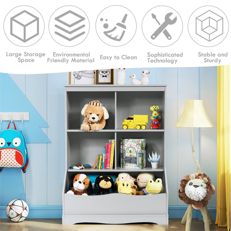 Costway 3-Tier MDF Board Multi-Functional Bookcase in Gray