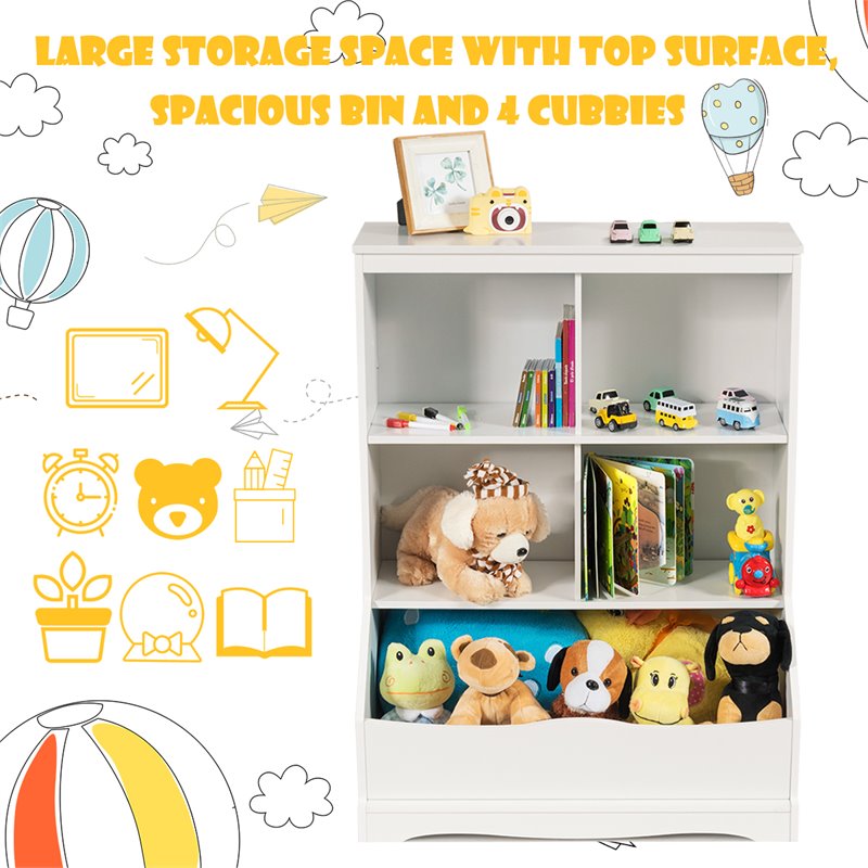 Costway 3-Tier MDF Board Multi-Functional Bookcase in White