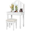 Costway MDF Tri Folding Vanity Makeup Dressing Set with 2 Side Mirrors in White