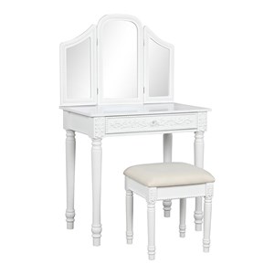 Costway MDF Tri Folding Vanity Makeup Dressing Set with 2 Side Mirrors in White
