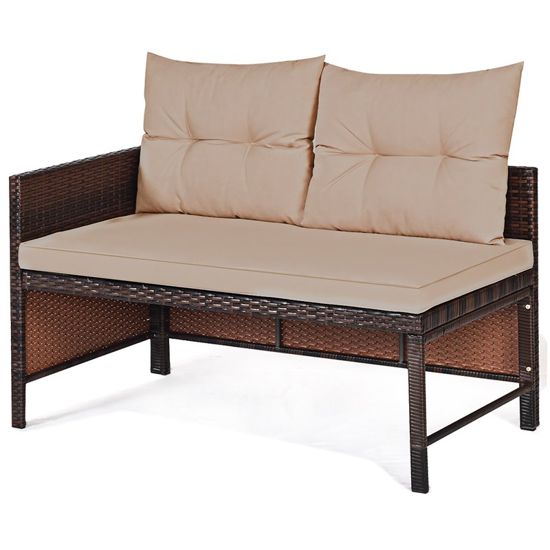 Costway 3-piece L-shaped Acacia Wood Patio Sofa Set with Cushion in Brown