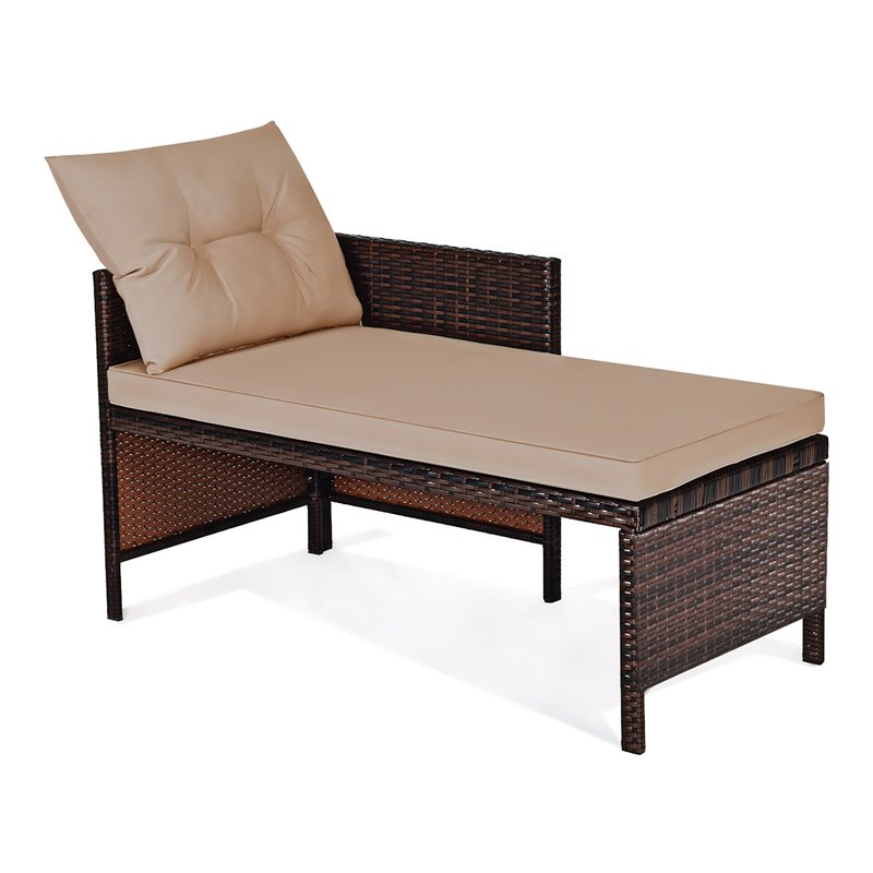 Costway 3-piece L-shaped Acacia Wood Patio Sofa Set with Cushion in Brown