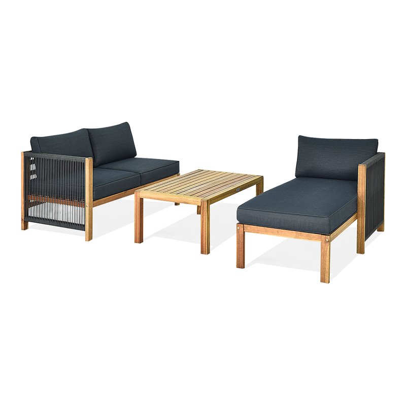 Costway 3-piece Acacia Wood Patio Sofa Set with Thick Cushion in Natural/Gray