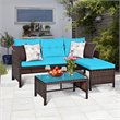 Costway 3-piece Wicker Rattan Patio L-shape Corner Sofa Set in Turquoise