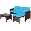 Costway 3-piece Wicker Rattan Patio L-shape Corner Sofa Set in Turquoise