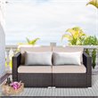 Costway 2-piece Rattan Patio Corner Sofa Set with Beige Cushion in Brown