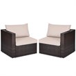 Costway 2-piece Rattan Patio Corner Sofa Set with Beige Cushion in Brown