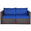 Costway 2-piece Rattan Patio Corner Sofa Set with Navy Cushion in Brown