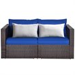 Costway 2-piece Rattan Patio Corner Sofa Set with Navy Cushion in Brown