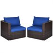 Costway 2-piece Rattan Patio Corner Sofa Set with Navy Cushion in Brown