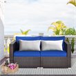 Costway 2-piece Rattan Patio Corner Sofa Set with Navy Cushion in Brown