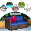 Costway 2-piece Rattan Patio Corner Sofa Set with Navy Cushion in Brown