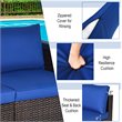 Costway 2-piece Rattan Patio Corner Sofa Set with Navy Cushion in Brown