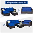 Costway 2-piece Rattan Patio Corner Sofa Set with Navy Cushion in Brown