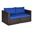 Costway 2-piece Rattan Patio Corner Sofa Set with Navy Cushion in Brown