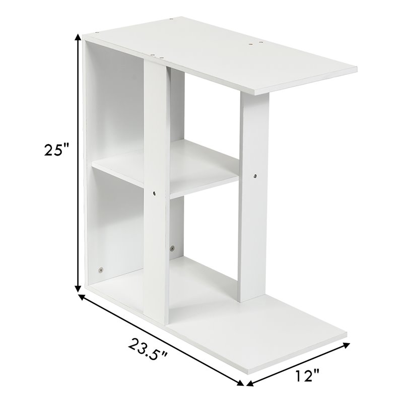 Costway Contemporary Particle Board Side Table with 3-tier Open Shelf in White
