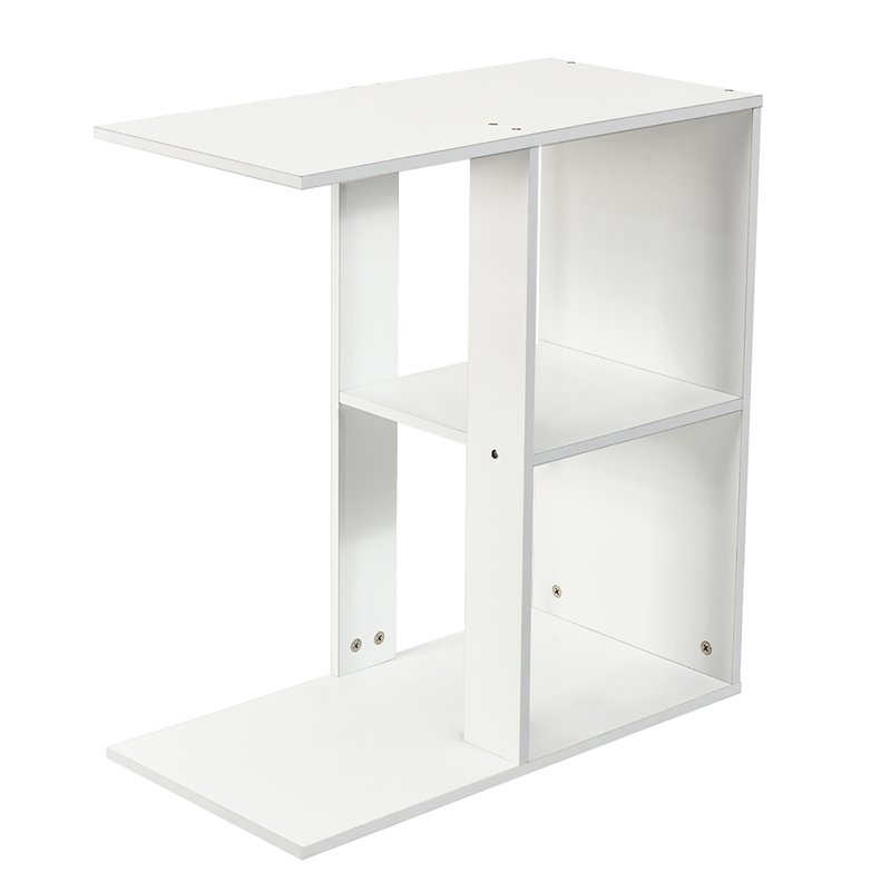 Costway Contemporary Particle Board Side Table with 3-tier Open Shelf in White