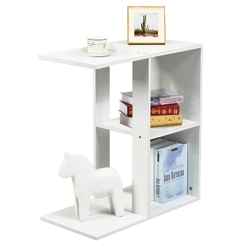 Costway Contemporary Particle Board Side Table with 3-tier Open Shelf in White
