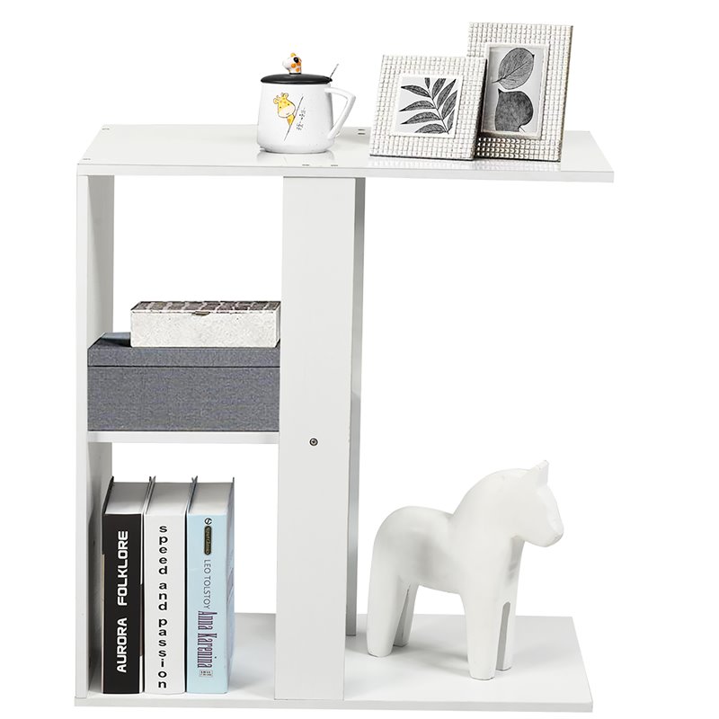 Costway Contemporary Particle Board Side Table with 3-tier Open Shelf in White