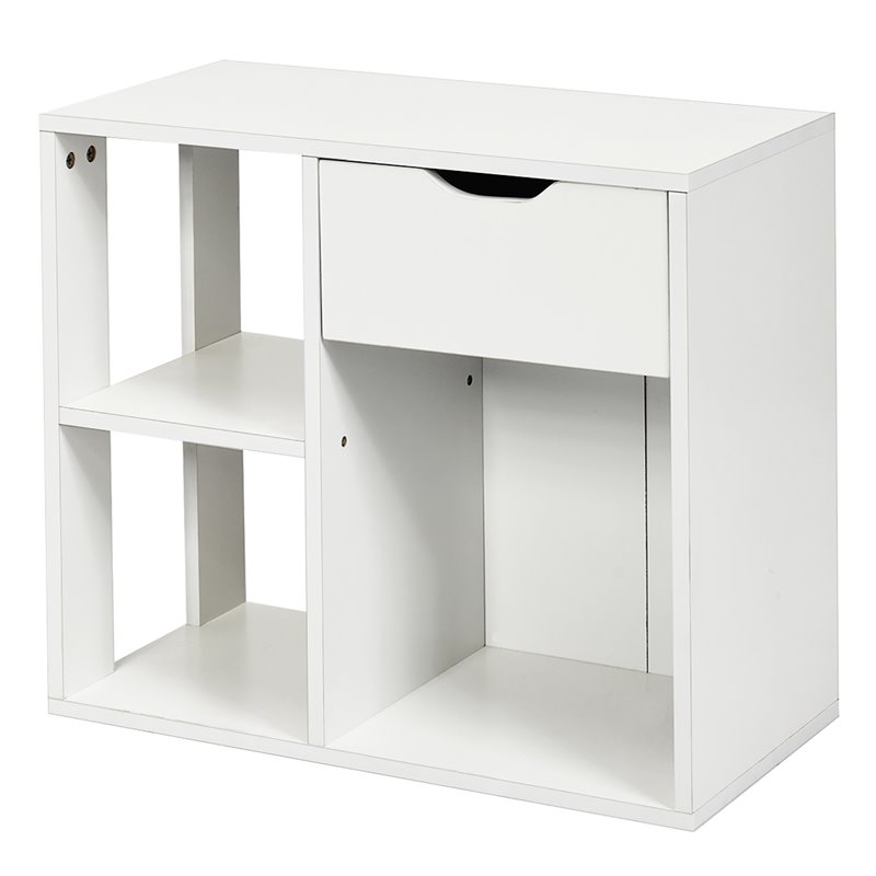 Costway Contemporary Particle Board Side Table with 3 Compartments in White
