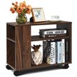 Costway 3-tier Contemporary Particle Board Side Table with 2 Wheels in Brown