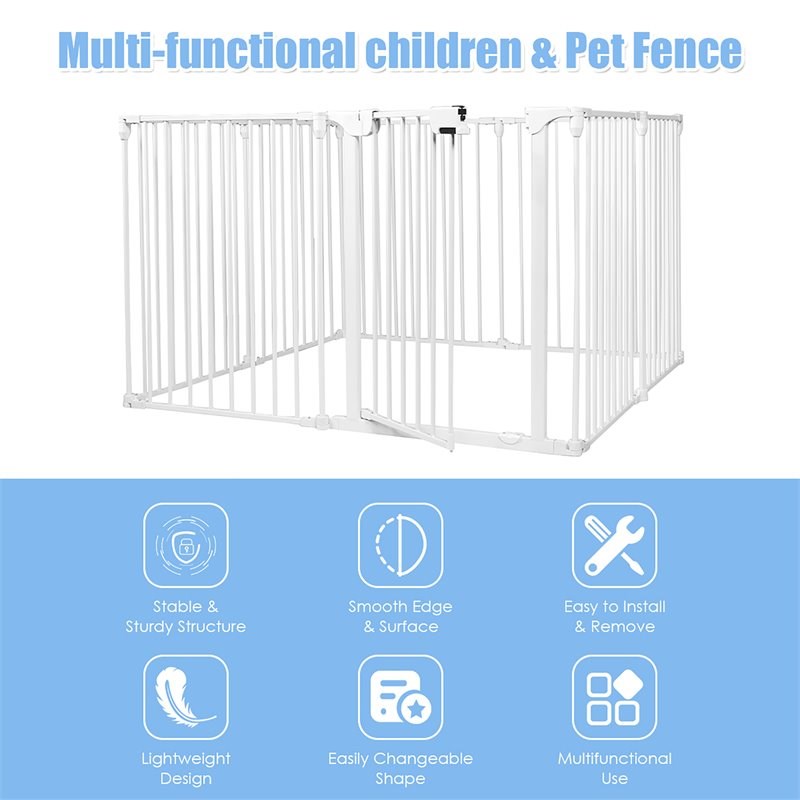 Costway 8-panel Iron and Plastic Wall Mount Adjustable Baby Safety Gate in White