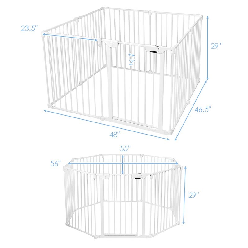 Costway 8-panel Iron and Plastic Wall Mount Adjustable Baby Safety Gate in White