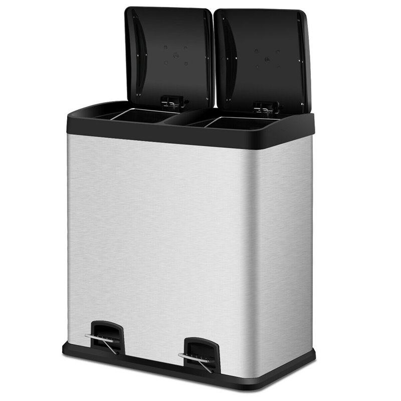 Costway 16-gallon Contemporary Stainless Steel Dual Step Trash Can in Silver