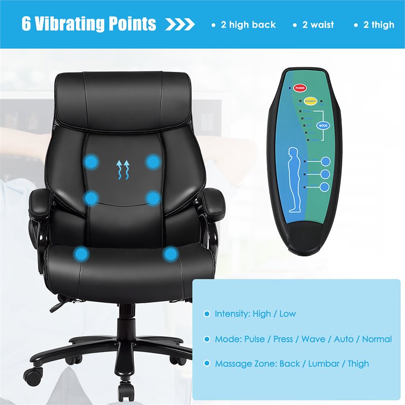Costway Contemporary Faux Leather Big & Tall 400lb Massage Office Chair in Black