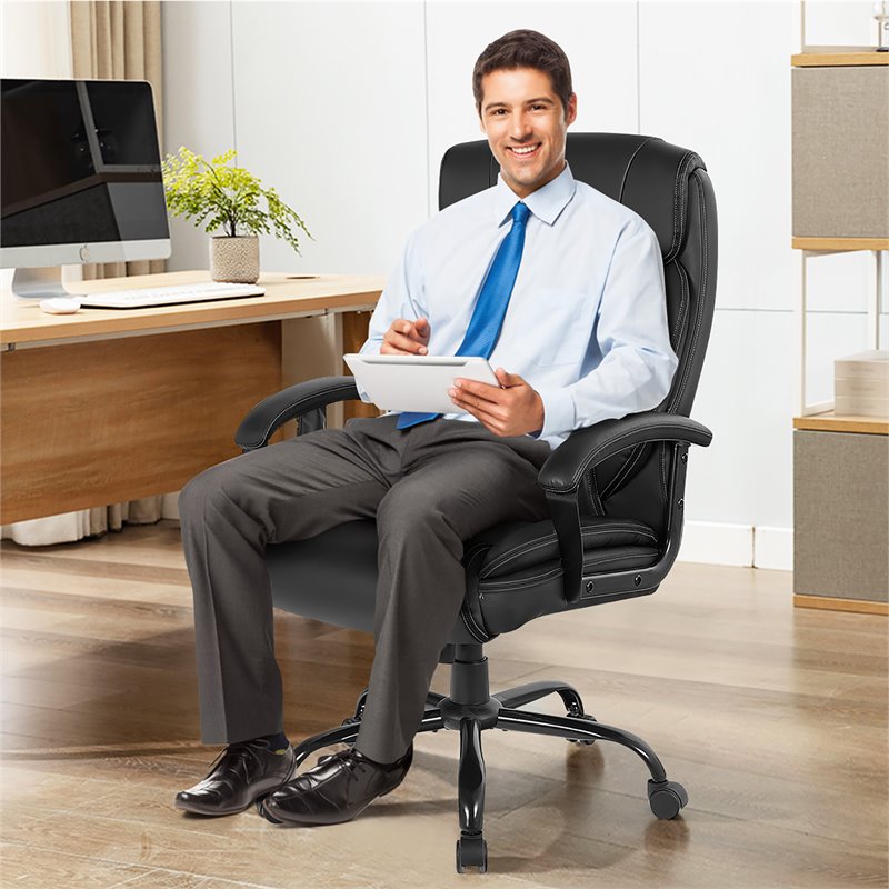 Costway Contemporary Faux Leather Big & Tall 500lb Massage Office Chair in Black