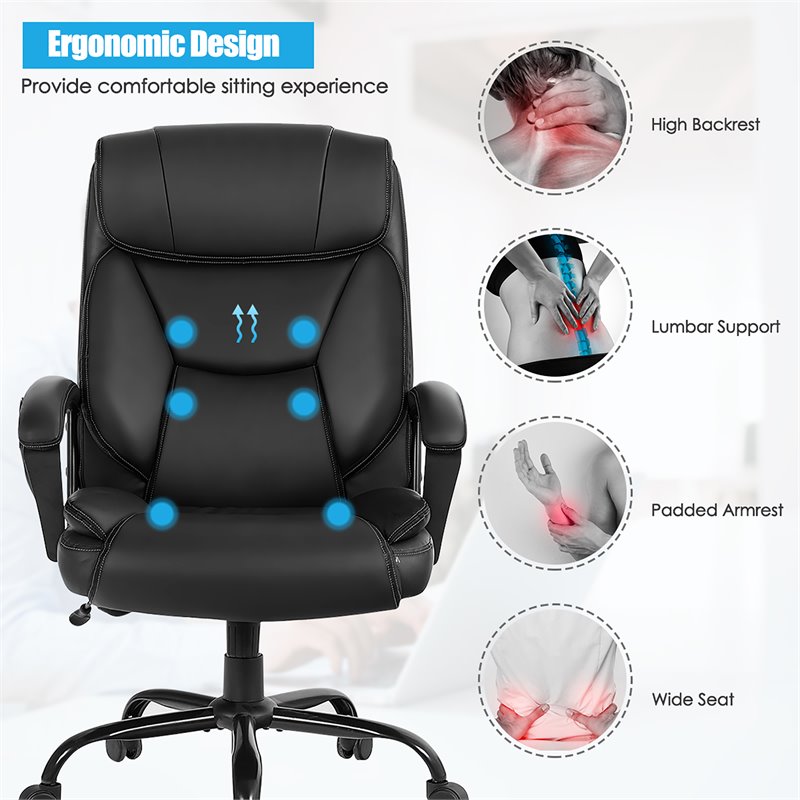 Costway Contemporary Faux Leather Big & Tall 500lb Massage Office Chair in Black