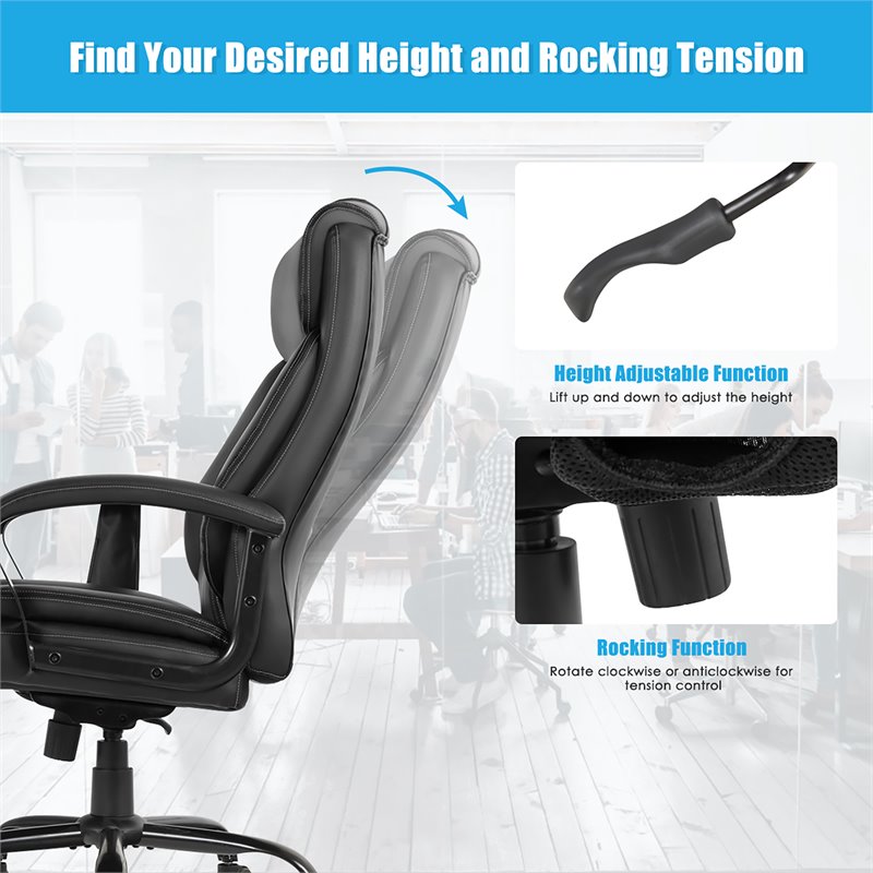 Costway Contemporary Faux Leather Big & Tall 500lb Massage Office Chair in Black