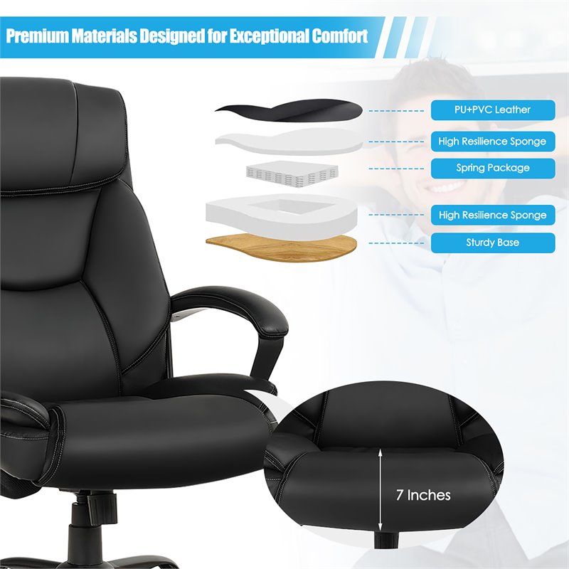 Costway Contemporary Faux Leather Big & Tall 500lb Massage Office Chair in Black