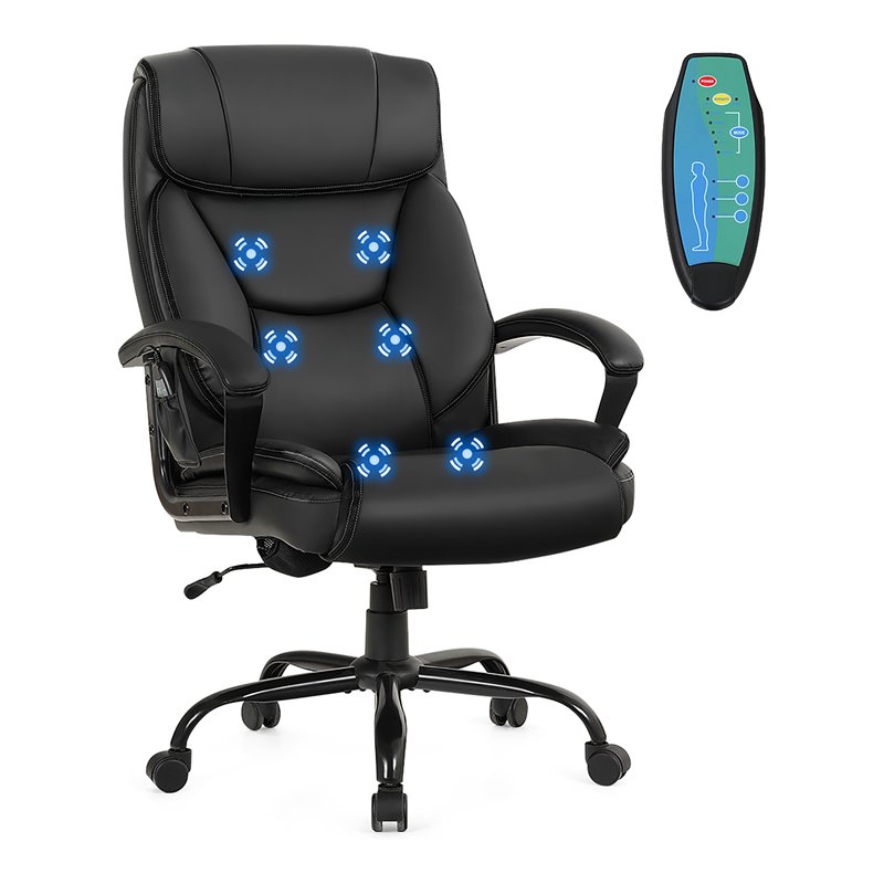 Costway Contemporary Faux Leather Big & Tall 500lb Massage Office Chair in Black