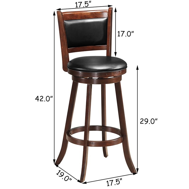 Costway 29'' Rubber Wood and PVC Swivel Bar Height Stool in Espresso