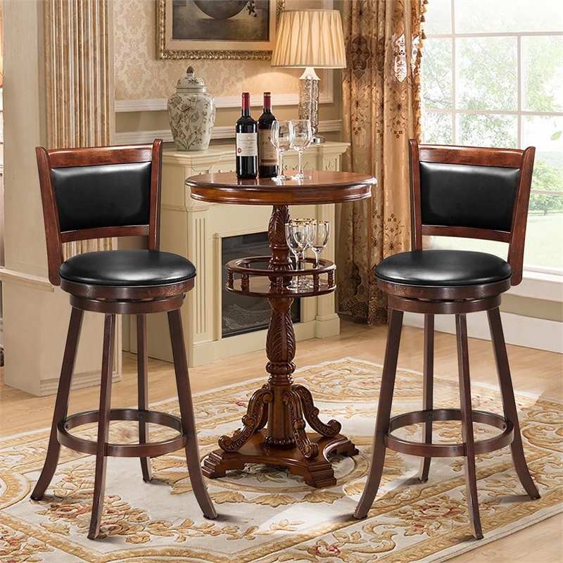 Costway 29'' Rubber Wood and PVC Swivel Bar Height Stool in Espresso