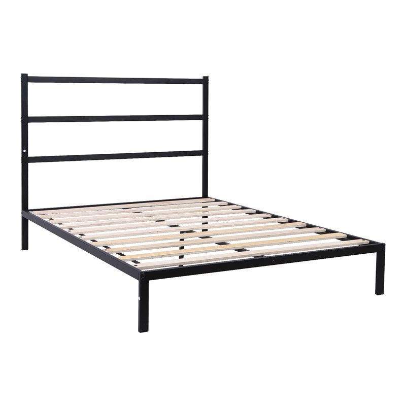 Costway Heavy Duty Metal Full Bed Platform Frame with Headboard in Black