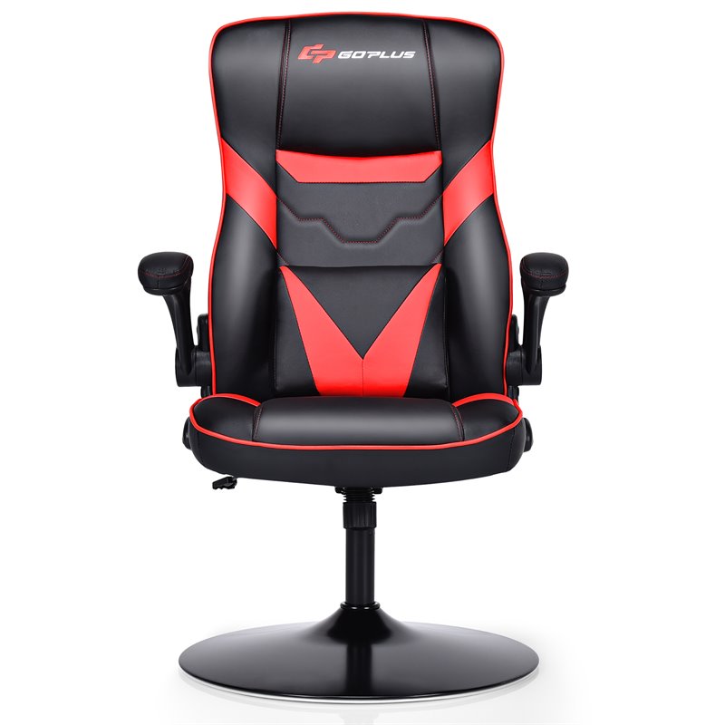 Costway PVC and Sponge Adjustable Height Swivel Rocking Gaming Chair in Red