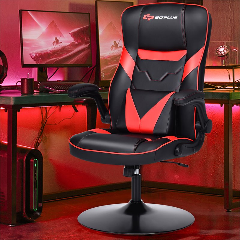 Costway PVC and Sponge Adjustable Height Swivel Rocking Gaming Chair in Red