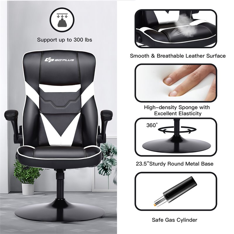 Costway PVC and Sponge Adjustable Height Swivel Rocking Gaming Chair in White