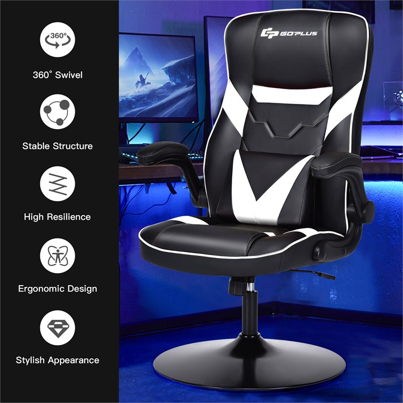 Costway PVC and Sponge Adjustable Height Swivel Rocking Gaming Chair in White