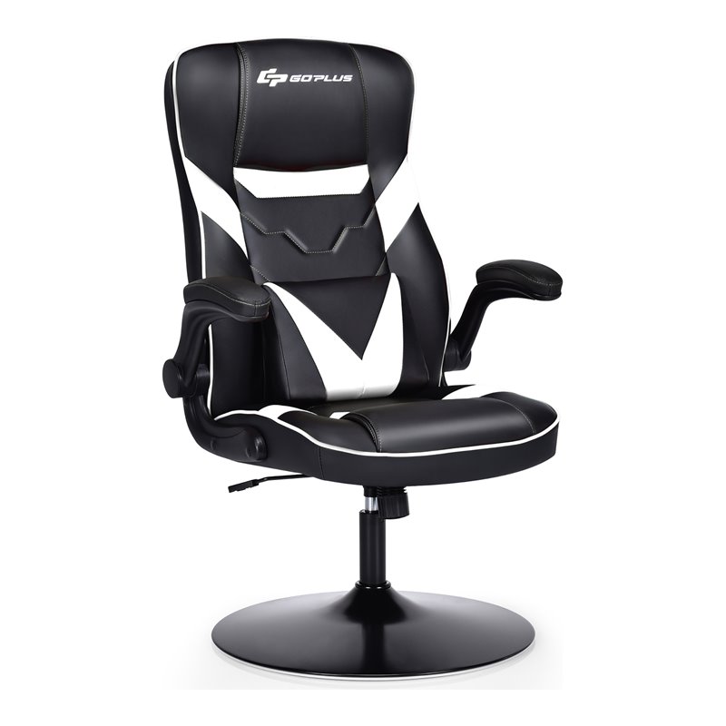 Costway PVC and Sponge Adjustable Height Swivel Rocking Gaming Chair in White