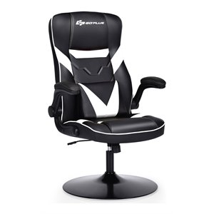 Costway PVC and Sponge Adjustable Height Swivel Rocking Gaming Chair in White
